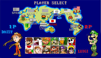 Rule 34 | 1-up mushroom, 1girl, 4boys, angry, balrog, balrog (cosplay), balrog (street fighter), balrog (street fighter) (cosplay), blanka, blanka (cosplay), blonde hair, blue background, blue eyes, boo (mario), bowser, brazil, brown hair, capcom, character name, china, chun-li, chun-li (cosplay), clenched teeth, cosplay, crown, dhalsim, dhalsim (cosplay), donkey kong, donkey kong (series), donkey kong country, double bun, e. honda (cosplay), e. honda, fire flower, goomba, grin, guile, guile (cosplay), hair bun, hat, india, japan, ken masters, ken masters (cosplay), koopa troopa, looking at viewer, luigi, m. bison, m bison (cosplay), mario, mario (series), mario tennis, multiple boys, mushroom, nintendo, orange hair, parody, piranha plant, pointy ears, princess daisy, russia, ryu (street fighter), ryu (street fighter) (cosplay), sagat, sagat (cosplay), short hair, shy guy, simple background, smile, smoking pipe, soviet, spain, star (symbol), starman, street fighter, street fighter ii (series), street fighter zero (series), super mario bros. 1, super mario bros. 2, super mario bros. 3, super mario land, tattoo, teeth, thailand, toad (mario), tomboy, united states, ussr, vega (street fighter), waluigi, wario, wario land, warp pipe, zangief, zangief (cosplay)