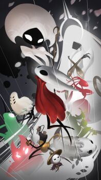 absurdly_long_hair antennae arthropod_boy arthropod_girl bell_beast_(hollow_knight) black_eyes black_skin cape cloak colored_skin crossed_arms crust_king_khann_(hollow_knight) dancing giant giantess grand_mother_silk_(hollow_knight) green_prince_(hollow_knight) hat hdhenry highres holding holding_weapon hollow_eyes hollow_knight hollow_knight:_silksong horned_mask hornet_(hollow_knight) horns instrument jewelry lace_(hollow_knight) long_hair long_sleeves map_(object) mask music no_mouth nyleth_(hollow_knight) petals pin_(hollow_knight) playing_instrument poster_(medium) puffy_long_sleeves puffy_sleeves red_cloak scar scar_across_eye scar_on_face shakra_(hollow_knight) sherma_(hollow_knight) skarrsinger_karmelita_(hollow_knight) thread very_long_hair weapon white_eyes white_hair white_mask