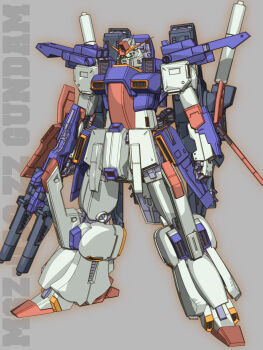 3d aeug beam_cannon character_name colored_lineart double_beam_cannon exposed_internal_machinery full_body g-db grey_background gundam gundam_zz highres holding holding_weapon machinery mecha mecha_focus mobile_suit no_humans original redesign robot science_fiction shield v-fin weapon zz_gundam