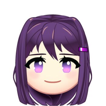 1girl artist_request chibi chibi_only doki_doki_literature_club emoji hair_ornament hairclip long_hair long_sidelocks looking_at_viewer lowres official_art portrait purple_eyes purple_hair sidelocks smile solo yuri_(doki_doki_literature_club)