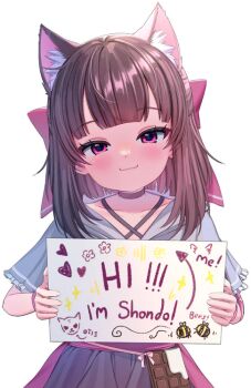 1girl 2025 animal_ears arrow artist_request bee black_hair bug cat cat_ears character_name chocolate fallenshadow flat_chest holding holding_sign indie_virtual_youtuber insect motion_lines otis_shadow sign virtual_youtuber