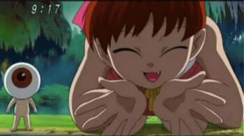 all_fours animated animated_gif fang gegege_no_kitarou lowres medama_oyaji nekomusume scary scary_eyes scary_face toei_company