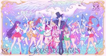 Rule 34 | 1boy, 6+girls, aino minako, amazoness quartet, arms up, back bow, bishoujo senshi sailor moon, bishoujo senshi sailor moon stars, black bow, black bowtie, blue bow, blue bowtie, blue footwear, blue hair, blue sailor collar, blue skirt, boots, bow, bowtie, brooch, brown bow, brown bowtie, cerecere (sailor moon), chiba mamoru, chibi usa, choker, circlet, closed eyes, collarbone, cone hair bun, earrings, elbow gloves, female focus, full body, gem, geostreasures, gloves, green footwear, green hair, green sailor collar, green skirt, hair bun, heart, heart brooch, helios (sailor moon), high heels, hino rei, inner senshi, jewelry, junjun (sailor moon), kino makoto, knee boots, long hair, miniskirt, mizuno ami, multicolored background, multicolored skirt, multiple girls, orange footwear, outstretched arm, pallapalla (sailor moon), parted bangs, pearl (gemstone), pearl earrings, pink bow, pink footwear, pink hair, pink sailor collar, pink skirt, pleated skirt, puffy short sleeves, puffy sleeves, purple bow, purple bowtie, red bow, red footwear, red hair, red sailor collar, red skirt, sailor ceres, sailor chibi moon, sailor collar, sailor juno, sailor jupiter, sailor mars, sailor mercury, sailor moon, sailor pallas, sailor senshi, sailor venus, sailor vesta, shirt, shoes, short hair, short sleeves, skirt, smile, standing, standing on one leg, stud earrings, super sailor chibi moon, super sailor jupiter, super sailor mars, super sailor mercury, super sailor moon, super sailor venus, tsukino usagi, tuxedo kamen, unicorn, very long hair, vesves (sailor moon), white gloves, white shirt, wings