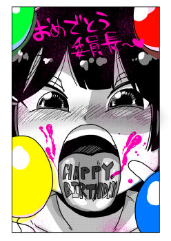 1girl bad_tag blood blush hair_ornament heart kiliu looking_at_viewer open_mouth solo spot_color teeth tongue tongue_out