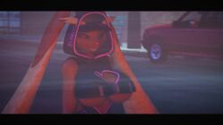 1boy 1girl 2023 3d animated audible_music breasts car cleavage cleavage_cutout clothing_cutout curvy dc_comics fire furry furry_female gen_4_pokemon highres large_breasts looking_at_another looking_at_viewer lopunny meme motor_vehicle music night nintendo one_eye_closed pokemon smile sound the_joker themanwithaquest underboob video walking wink winking_(animated)