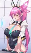 1girl animal_ears animated blush breasts cameltoe covered_navel crotch_rub dripping fake_animal_ears female_masturbation gloves half_gloves jagaimo_(kkamja) large_breasts lk_(lk00) long_hair masturbation moaning new_(lk) original pink_hair playboy_bunny ponytail pussy_juice rabbit_ears skin_tight solo solo_focus sound sweat table table_humping tagme thighs video wet