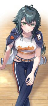 1girl artist_request belt gakuen_idolmaster highres idolmaster looking_at_viewer pants tsukimura_temari