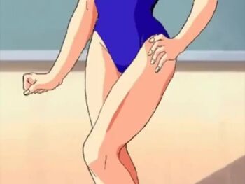 1girl animated black_eyes blonde_hair breasts cutscene indoors looking_at_viewer mahjong_gakuensai medium_breasts one-piece_swimsuit sound swimsuit tagme video video_game_screencap