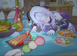 1boy 1girl 3d aether_(genshin_impact) alcohol animated bouncing_breasts braid breasts citlali_(genshin_impact) cowgirl_position cum cum_in_pussy drunk ejaculation food genshin_impact hetero indoors leotard long_hair nipples on_bed pov prone_bone purple_hair sex sex_from_behind sound straddling tagme twin_braids vaginal video yuluer_(pixiv36370997)