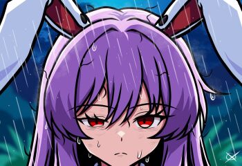 animal_ears annoyed arianne20131 close-up long_hair purple_hair rabbit_ears rain red_eyes reisen_udongein_inaba reze's_eye_twitch_(chainsaw_man) sidelocks touhou