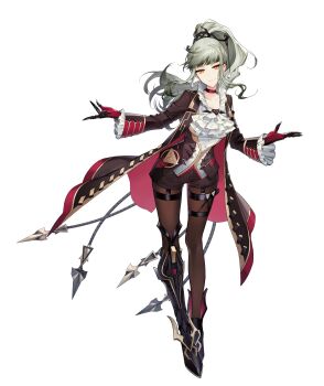 1girl armband artist_request ascot asymmetrical_footwear asymmetrical_legwear black_armband blunt_bangs breasts brooch brown_coat brown_pants brown_pantyhose brown_sleeves brown_suit buttoned_cuffs buttons calamus_(final_gear) choker closed_mouth coat collar collarbone collared_coat dress_shirt final_gear formal_clothes formal_shorts frilled_collar frilled_sleeves frills full_body garter_straps hair_ornament half_updo high_ponytail highres horizontal-striped_coat jewelry leaning_to_the_side long_hair long_sleeves looking_at_viewer mechanical_hands medium_breasts mismatched_footwear mismatched_legwear multicolored_suit official_art outstretched_hand pant_suit pants pantyhose pocket ponytail red_choker shirt short_shorts shorts sidelocks simple_background single_mechanical_hand smile smug solo standing striped_coat suit tachi-e thigh_strap third-party_source transparent_background triangle two-tone_collar two-tone_wrist_cuffs undershirt wavy_ends wavy_sidelocks white_ascot white_collar white_sleeves wide_sleeves wings_ornament yellow_eyes