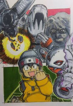 Rule 34 | analogman, digimon, digimon (creature), digimon world, glasses, hat, highres, mameo (digimon), metalmamemon, mugendramon, open mouth, smile