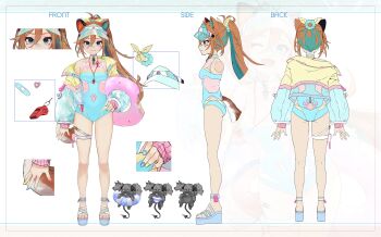 Rule 34 | 1girl, absurdres, animal ears, aqua hair, bandaid, brown hair, clothing cutout, colored inner hair, dog ears, dog girl, green eyes, hair ornament, hair scrunchie, harutask, highres, jacket, lifeguard, mascot, miyoshino shiki, multicolored hair, multicolored nails, navel cutout, official alternate costume, official alternate hairstyle, one-piece swimsuit, paw print, ponytail, power symbol, prism project, prosthetic ear, scrunchie, second-party source, see-through clothes, see-through one-piece swimsuit, see-through sleeves, see-through swimsuit, streaked hair, swimsuit, thigh strap, virtual youtuber, whistle