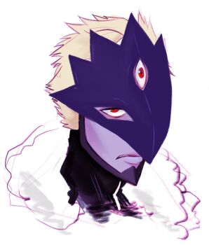 Rule 34 | 1boy, beelzebumon, blonde hair, colored skin, commentary, demon, demon boy, digimon, digimon (creature), english commentary, eye mask, highres, karina farek, male focus, mask, purple mask, red eyes, short hair, solo, third eye