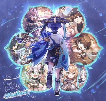 4girls 6+boys animal_ear_hood animal_ears animal_print aqua_hair arm_at_side arm_up armlet armor bare_shoulders belt bird_print black_belt black_bridal_gauntlets black_coat black_eyes black_gloves black_hair black_hood black_hoodie black_kimono black_sandals black_scarf black_shirt black_shorts blonde_hair blue_cape blue_hat blue_trim blunt_bangs blunt_ends bowl box bracelet bridal_gauntlets bright_pupils brown_eyes brown_hair cape center-flap_bangs chair character_name closed_eyes closed_mouth clothing_cutout coat commentary_request cross-shaped_pupils crossed_bangs crystal cyno_(genshin_impact) dated detached_sleeves doll dress durin_(genshin_impact) eel eyelashes facial_mark facing_away facing_viewer fake_animal_ears faruzan_(genshin_impact) fingernails flower forehead_mark fox_ears furisode gem genshin_impact gloves gold gold_trim green_eyes green_hair green_sleeves gurumin_(gurruguru) hair_between_eyes hair_ornament hair_over_one_eye half-closed_eyes half_crown_braid halo halterneck hand_up happy_birthday hat hay headscarf heart heart_hair_ornament holding holding_box hood hoodie japanese_armor japanese_clothes jewelry jingasa juban katsuragi_(genshin_impact) kimono kote kurokote leaf leaf_hair_ornament leg_warmers light_blush long_hair long_sleeves looking_at_viewer low_ponytail lumine_(genshin_impact) lying mechanical_halo mid-stride multicolored_hair multiple_boys multiple_girls nahida_(genshin_impact) niwa_(genshin_impact) on_stomach open_hand open_hands open_mouth orange_eyes paimon_(genshin_impact) partially_fingerless_gloves pointing pointing_at_object pointy_ears ponytail puffy_sleeves purple_gem purple_hair purple_rope purple_sash red_hair red_kimono rice romper rope sandals sash scaramouche's_sickly_friend_(genshin_impact) scaramouche_(genshin_impact) scarf sesame_seeds shimi_chazuke_(genshin_impact) shirt short_hair short_hair_with_long_locks short_sleeves shorts shoulder_cutout side_ponytail sidelocks sitting smile stirrup_legwear streaked_hair sweat symbol-shaped_pupils tareme tassel tasuki teeth tighnari_(genshin_impact) toeless_legwear tongue twintails under_covers undershirt upper_teeth_only wanderer_(genshin_impact) white_dress white_gloves white_hair white_kimono white_leg_warmers white_pupils white_romper white_scarf white_sleeves white_trim wrist_wrap x_hair_ornament yellow_eyes yellow_flower yellow_halo yellow_pupils zouri