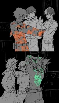6+boys abs bakudeku bakugou_katsuki boku_no_hero_academia curly_hair formal_clothes freckles highres iida_tenya kaminari_denki kirishima_eijirou markings messy_hair midoriya_izuku multiple_boys muscular scar shounen_jump smile spiked_hair standing suit superhero_costume todoroki_shoto x-ray_vision yaoi