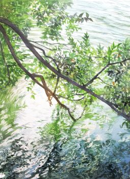 absurdres branch commentary_request day highres kazuyuki_hashimoto leaf nature no_humans original outdoors painting_(medium) scenery traditional_media water watercolor_(medium)