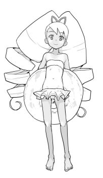 Rule 34 | 1girl, bad id, bikini, bow, drill hair, hair bow, heriyama, long hair, looking at viewer, luna platz (mega man), mega man (series), mega man star force (series), midriff, simple background, smile, swimsuit, tan, tanline, twin drills, very long hair, white background