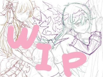 1futa 1girl animal_print bikini breasts chaos_aurora_(grimms_notes) chaos_marie_(grimms_notes) cow_print cow_print_bikini detached_sleeves futa_with_female futanari grimms_notes highres large_breasts medium_breasts medium_penis onokanata open_mouth parted_lips penis print_bikini sex sketch smile source_request standing standing_sex swimsuit thighhighs unfinished