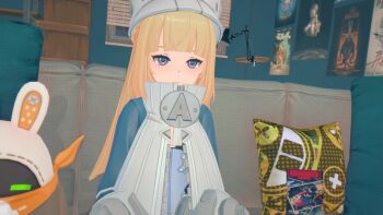 1girl 3d animated bangboo_(zenless_zone_zero) blonde_hair chris_flandre cum cum_in_mouth cum_on_body facial feet foot_focus footjob hat koikatsu_(medium) loli nail_polish norma_hollowell penis purple_eyes soles sound tagme toenail_polish toenails toes video zenless_zone_zero