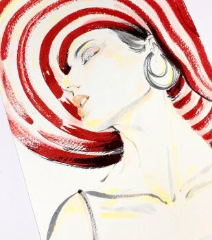 1girl closed_eyes commentary_request earrings eyeshadow hat jewelry makeup original parted_lips simple_background solo sotoko