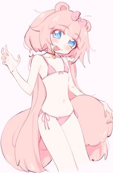 1girl animal_ears bare_arms bare_legs bikini blue_eyes blush chromu cowboy_shot eds flat_chest highres indie_virtual_youtuber navel open_mouth pink_bikini pink_hair simple_background solo stomach swimsuit thighs virtual_youtuber white_background