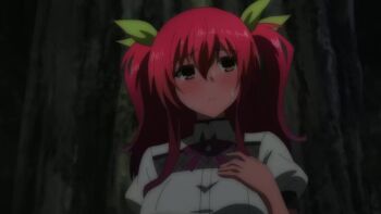 1girl 2015 animated breasts heavy_breathing large_breasts rakudai_kishi_no_cavalry red_eyes red_hair solo stella_vermillion tagme twintails video