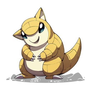 claws full_body gen_1_pokemon looking_at_viewer mistray-art nintendo no_humans numbered pokemon pokemon_(creature) sandshrew signature simple_background solo tail white_background