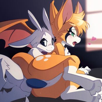 ancesra anus ass blue_eyes blush cleft_of_venus dripping dust:_an_elysian_tail fluffy furry green_eyes heart lying nimbat no_bra no_panties nude on_side open_mouth orgasm ori penis pussy pussy_juice sex shiny_skin simple_background smile tail uncensored vaginal wings