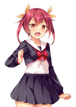 1girl :d black_skirt black_thighhighs blush bow bowtie clenched_hands collarbone cowboy_shot fang fujii_natsumi_(ysphere) game_cg hair_between_eyes hair_ribbon large_variant_set long_hair long_sleeves looking_at_viewer miniskirt non-web_source official_art open_mouth pleated_skirt red_bow red_bowtie red_eyes red_hair ribbon sailor_collar satou_kuuki school_uniform shirt simple_background skirt smile solo soukou_seiki_ysphere standing thighhighs transparent_background twintails v-shaped_eyebrows variant_set white_background white_sailor_collar white_shirt yellow_ribbon zettai_ryouiki