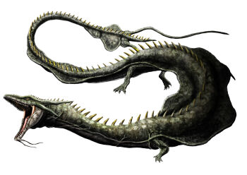 absurdres antennae claws colored_sclera colored_skin commentary_request dragon dragon_horns extra_teeth fins giant giant_monster godzilla_(series) godzilla_minus_one gokeproject green_skin highres horns kaiju long_body long_tail manda_(godzilla) maxillary_rictus no_humans open_mouth orange_sclera partial_commentary redesign scales sea_serpent sharp_teeth simple_background solo spines tail teeth toho_(movie_company) tokusatsu tongue webbed_feet webbed_hands white_background yellow_eyes