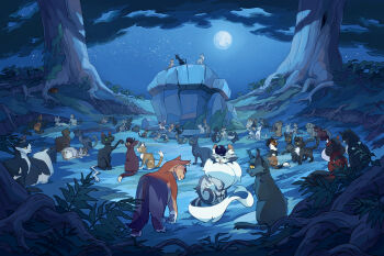 absolutely_everyone absurdres acorn_fur alder_(warrior_cats) animal animal_focus birch_(warrior_cats) black_cat blossom_(warrior_cats) calico_(pattern) calico_cat cat cloud_spots clover_(warrior_cats) commentary croak_(warrior_cats) dappled_pelt dawn_mist dawn_of_the_clans dew_(warrior_cats) dew_nose_(dawn_of_the_clans) drizzle_(warrior_cats) dust_muzzle eagle_feather_(warrior_cats) ember_(warrior_cats) english_commentary everyone fern fern_tail fourtrees_(warrior_cats) full_moon gorse_fur gray_wing_(warrior_cats) grey_cat highres hollow_(warrior_cats) holly_(warrior_cats) in-universe_location jagged_peak juniper_branch leaf_(warrior_cats) lightning_tail milkweed_(warrior_cats) mist_(warrior_cats) moon moss_tail moth_flight mouse_ear_(warrior_cats) mud_paws nature nettle_(warrior_cats) nifty-senpai night night_(warrior_cats) no_humans orange_cat owl_eyes pebble_heart pine_needle_(warrior_cats) pink_eyes_(warrior_cats) quick_water raven_pelt red_claw_(warrior_cats) reed_tail riverstar rock scene_reference scenery shadowstar shattered_ice sitting sky skystar_(warrior_cats) slice_of_life sparrow_fur storm_pelt sun_shadow swift_minnow tabby_cat thistle_(warrior_cats) thorn_(warrior_cats) thunderstar tree tuxedo_cat violet_dawn warrior_cats white_cat wide_shot willow_tail windstar