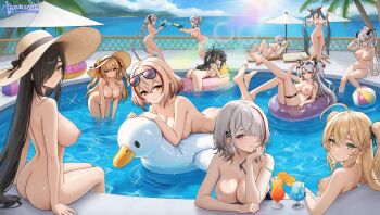 6+girls absurdres adjusting_eyewear admiral_hipper_(azur_lane) aegir_(azur_lane) ahoge ass azur_lane ball beachball bent_over black_hair black_horns black_ribbon blonde_hair blue_hair bluecher_(azur_lane) braid breasts brown_hair completely_nude day demon_horns duisburg_(azur_lane) eyewear_on_head friedrich_der_grosse_(azur_lane) green_eyes grey_hair hair_over_one_eye hair_ribbon hat hat_ribbon high_ponytail highres holding holding_own_hair horns inflatable_duck innertube jade_(a_lick_of_summer)_(azur_lane) jade_(azur_lane) large_breasts long_hair looking_at_viewer mechanical_horns medium_breasts medium_hair multiple_girls nipples no_horns nude nuernberg_(azur_lane) odin_(azur_lane) outdoors ponytail pool poolside prinz_eugen_(azur_lane) prinz_eugen_(unfading_smile)_(azur_lane) red_eyes red_horns red_streaks regensburg_(azur_lane) regensburg_(dark_dragon_brilliant_beach)_(azur_lane) ribbon roon_(azur_lane) sitting small_breasts summer sun_glare sun_hat sunglasses swim_ring twin_braids twintails u-47_(azur_lane) variant_set vengefulmedusa very_long_hair yellow_eyes