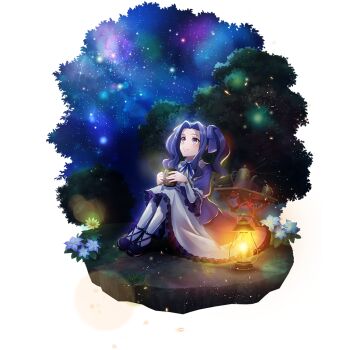 1girl artist_request black_boots blue_flower blue_ribbon blush boots child closed_mouth collared_dress cup curtained_hair dress eyelashes flower flower_request frilled_dress frills full_body game_cg hair_ribbon holding holding_cup lantern layered_dress layered_sleeves light_particles long_hair long_sleeves looking_up melty_q_melromarc neck_ribbon night night_sky official_art on_ground outdoors pantyhose purple_dress purple_eyes purple_hair purple_ribbon ribbon short_over_long_sleeves short_sleeves simple_background sitting sky smile solo sparkle star_(sky) starry_sky table tate_no_yuusha_no_nariagari tate_no_yuusha_no_nariagari_rerise teapot transparent_background tree twintails two-tone_dress white_dress white_flower white_pantyhose wooden_cup yellow_flower