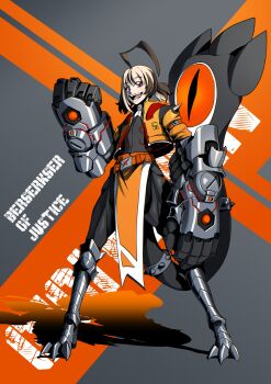 Rule 34 | 1girl, absurdres, ahoge, armor, belt, blonde hair, brown hair, claws, feaurievladskov, gauntlets, gigi murin, greaves, highres, hololive, hololive english, jacket, multicolored hair, open mouth, pelvic curtain, pink eyes, power fist, red eyes, short hair, shoulder spikes, solo, spikes, tail, twintails, two-tone hair, typo, virtual youtuber