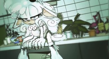 1girl adam_bryce_thomas bench eyelashes fluffy lanolin_the_sheep long_hair sheep shirt sitting sketch sonic_(series) sonic_the_hedgehog_(idw) t-shirt