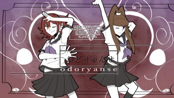 amano_nene_(digimon_xros_wars) digimon digimon_xros_wars hair_ornament hairclip hinomoto_akari long_hair one_eye_closed orange_eyes ponytail red_hair school_uniform split_ponytail twintails wink zunaha