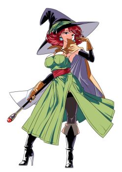 1girl breasts cleavage dragon_quest dragon_quest_iii earrings enix hat jewelry large_breasts mage_(dq3) red_eyes red_hair solo witch_hat
