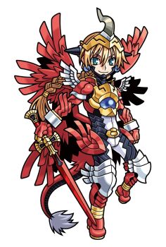 Rule 34 | 1boy, aqua eyes, armor, armored boots, bird tail, bird wings, black bodysuit, blonde hair, bodysuit, boots, braid, closed mouth, earrings, feathered wings, gauntlets, gold armor, gold trim, hair between eyes, harakawa mitsuhiro, headgear, holding, holding sword, holding weapon, jewelry, knee pads, long hair, multicolored armor, multicolored bodysuit, official art, red armor, red boots, red tail, red wings, shinrabanshou, shou (shinrabanshou), single braid, smile, solo, sword, tail, third-party source, transparent background, weapon, white bodysuit, wings