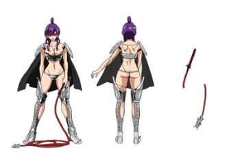 1girl armor ass bikini_armor breasts cleavage groin large_breasts magi_the_labyrinth_of_magic myers navel official_art purple_hair source_request
