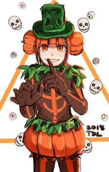 1girl dancer disneyland double_bun dress hair_bun halloween halloween_costume happy highres konsui_(user_kpuv7542) long_hair long_sleeves looking_at_viewer open_mouth orange_eyes orange_hair simple_background smile solo