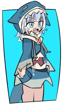 animal_costume animal_hood blue_background blue_eyes blue_hair cxdotchison fins fish_tail gawr_gura grey_hair hashtag-only_commentary highres hololive hood hoodie long_sleeves multicolored_hair shark_hood sharp_teeth tail teeth virtual_youtuber