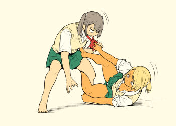 2girls blonde_hair catfight fujita_kakuji jiu-jitsu multiple_girls skirt tagme wrestling