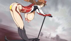 1girl action alternate_breast_size animated anus anus_peek arm_support ass ass_focus ass_shake back blue_eyes bodysuit bouncing_breasts breasts breasts_out cameltoe censored curvy evangelion:_3.0+1.0_thrice_upon_a_time floating_hair highres huge_ass interface_headset_(evangelion) kawai_(pixiv97891451) light_brown_hair long_hair mecha_pilot_suit medium_breasts neon_genesis_evangelion nipples plugsuit_(evangelion) pussy rebuild_of_evangelion red_bodysuit see-through_bodysuit see-through_clothes shiny_clothes skin_tight solo souryuu_asuka_langley tagme torn_bodysuit torn_clothes video wide_hips wind