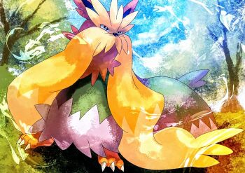 animal_focus bare_tree black_eyes bright_pupils closed_mouth commentary_request dog full_body gen_5_pokemon nintendo no_humans omega_takai outdoors pokemon pokemon_(creature) solo stoutland tree white_pupils