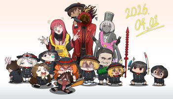 Rule 34 | 1other, 6+boys, 6+girls, absurdres, aged down, apron, aqua eyes, biting, black eyes, black gloves, black hair, black hat, black skirt, brown eyes, brown hair, charon (project moon), clock, coat, commentary request, dante (limbus company), dark-skinned female, dark-skinned male, dark skin, dated, don quixote (project moon), dress, faust (project moon), fire, gloves, gregor (project moon), grey dress, grey hat, hat, heathcliff (project moon), hetero, highres, hong lu (project moon), ishmael (project moon), kimsy2099, kindergarten uniform, korean commentary, limbus company, limbus kindergarten uniform, loading icon, long hair, meursault (project moon), multiple boys, multiple girls, necktie, object head, outis (project moon), pink hair, pleated skirt, project moon, red coat, red eyes, red necktie, rodion (project moon), ryoshu (project moon), shako cap, sharp teeth, simple background, sinclair (project moon), skirt, sparkle, teeth, toy knife, toy sword, very long hair, white background, yellow apron, yi sang (project moon), yuri (project moon)