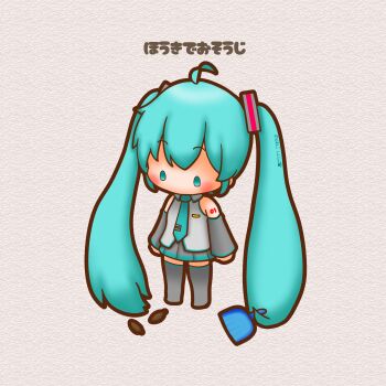 Rule 34 | 1girl, absurdres, ahoge, aqua eyes, aqua hair, aqua necktie, arms at sides, boots, chibi, chibi only, commentary request, detached sleeves, full body, hatsune miku, highres, long hair, miniskirt, necktie, prehensile hair, sh1n chan, shirt, skirt, sleeveless, sleeveless shirt, solo, standing, sweeping, thick outlines, thigh boots, twintails, very long hair, vocaloid