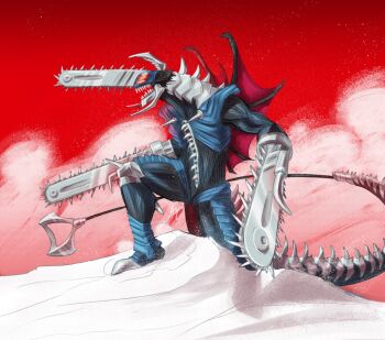 alien chainsaw chainsaw_devil chainsaw_man crossover cyborg fusion giant giant_monster gigan godzilla:_final_wars godzilla_(series) horns kaiju monster muscular muscular_arms muscular_legs muscular_other no_humans open_mouth pyrasterran red_sky sharp_teeth sky space_monster star_(sky) tail teeth toho wings