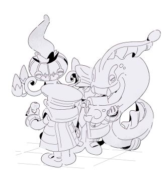 Rule 34 | 2boys, berry (pokemon), brothers, chandelure, chibi, chibi only, coat, collared coat, commentary request, eelektross, emmet (pokemon), full body, gen 5 pokemon, greyscale, hat, highres, ingo (pokemon), kari (user grrs8577), looking at another, male focus, monochrome, multiple boys, nintendo, oran berry, peaked cap, pokemon, pokemon bw, siblings, simple background, standing, twins, white background