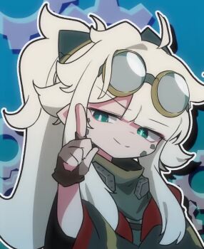 1girl animated audible_music goggles goggles_on_head index_finger_raised long_hair smile solo sound tagme video white_hair